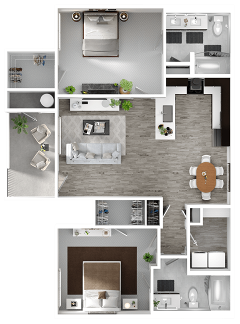 Floor plan for 2 beds, 2 baths, 1219 sqft